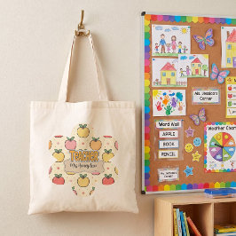 Gele Onderwijzer School Appel Patroon Tote Bag