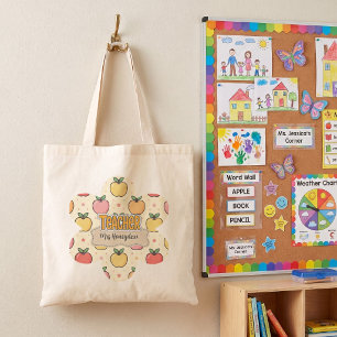 Gele Onderwijzer School Appel Patroon Tote Bag