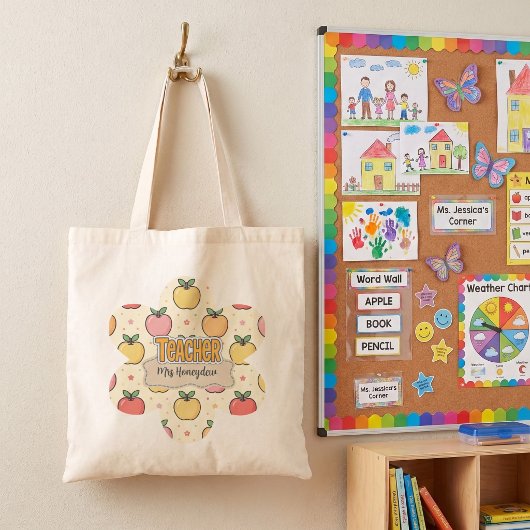 Gele Onderwijzer School Appel Patroon Tote Bag