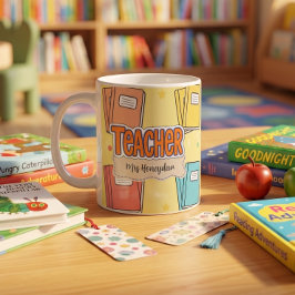 Gele Onderwijzer School Boek Patroon  Koffiemok