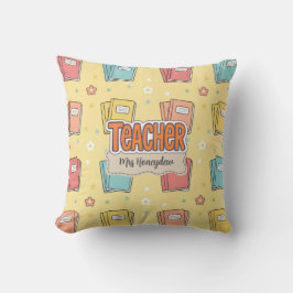 Gele Onderwijzer School Boek Patroon  Kussen