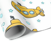 Gele onderzeeblauwe sterren cadeaupapier (Rol Hoek)