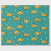 Gele onderzeeboot Blauwgroen groene achtergrond Cadeaupapier (Vlak)