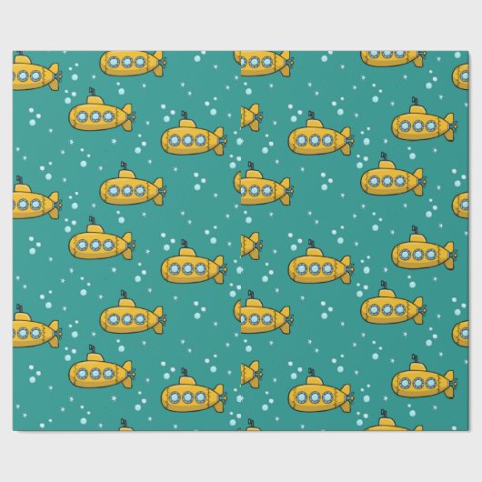 Gele onderzeeboot Blauwgroen groene achtergrond Cadeaupapier (Zoom)