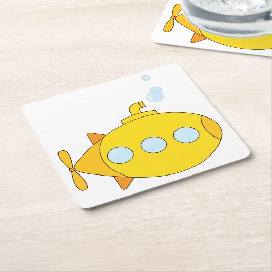 Gele onderzeeboot kartonnen onderzetters (Schuin)
