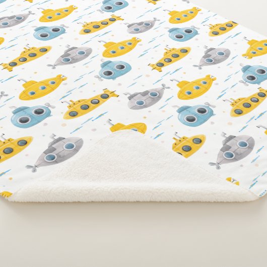 Gele onderzeeër Pattern Kinder Blanket Sherpa Deken (3/4)