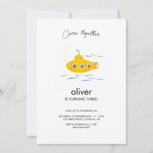 Gele onderzeeërs Birthday Uitnodiging (Voorkant)