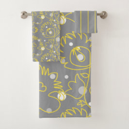 Gele ononderbroken lijnen op grijze achtergrond bad handdoek