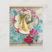 GELE OOIEVAAR BABY SHOWER, ROZE ROZEN, BLAUWE BLOE BRIEFKAART (Voorkant)