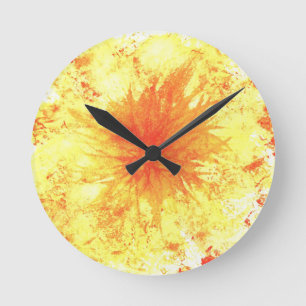 Gele oranje abstracte kunst waterverf was bloem ronde klok