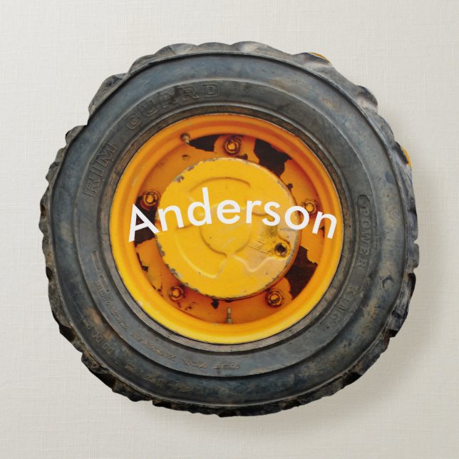 gele oranje antiek autovlakke band rond kussen (Voorkant)