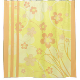 Gele oranje bloemen Eenvoudige zomer Retro bloemmo Douchegordijn