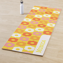gele oranje bloemen monogram naam yogamat