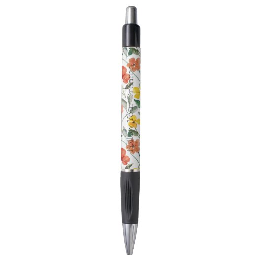 Gele oranje bloemen pen (Voorkant Verticaal)