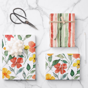 Gele oranje bloemen verjaardag inpakpapier vel