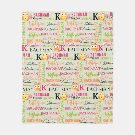 Gele Oranje Eigenaren met Naam en Monogram Collage Fleece Deken (Voorkant)