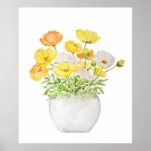 gele oranje en witte papaver poster (Voorkant)
