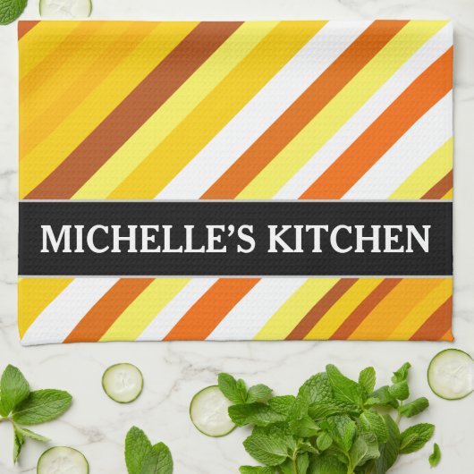 Gele, Oranje en witte zonsonderende strepen Theedoek (Gevouwen)