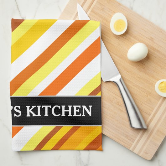 Gele, Oranje en witte zonsonderende strepen Theedoek (Quarter Fold)