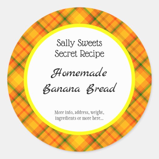 Gele Oranje Geruite Aangepaste Bakstickers Ronde Sticker (Voorkant)