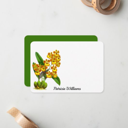 Gele Oranje orchidee ventilator persoonlijke notit Notitiekaartje (Voorkant / Achterkant in situ)