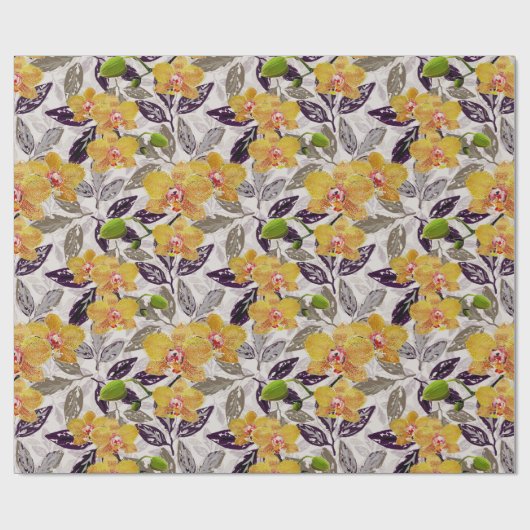 Gele oranje orchideeën. cadeaupapier (Vlak)