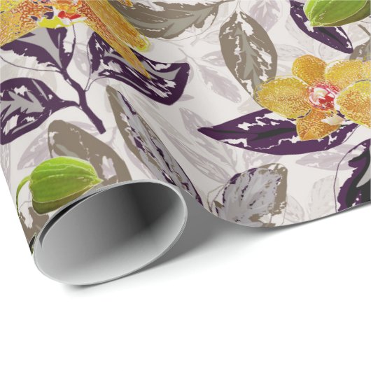 Gele oranje orchideeën. cadeaupapier (Rol Hoek)