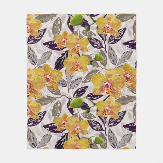 Gele oranje orchideeën. fleece deken (Voorkant)