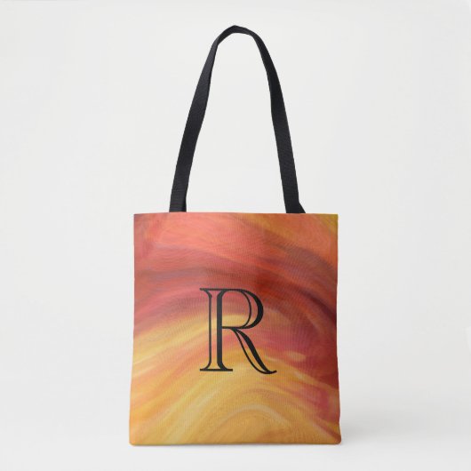 Gele Oranje rode schildlijnen met monogram Tote Bag (Voorkant)