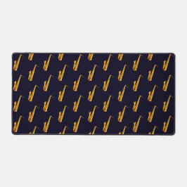 Gele oranje saxofoons en zwarte achtergrond bureaumat