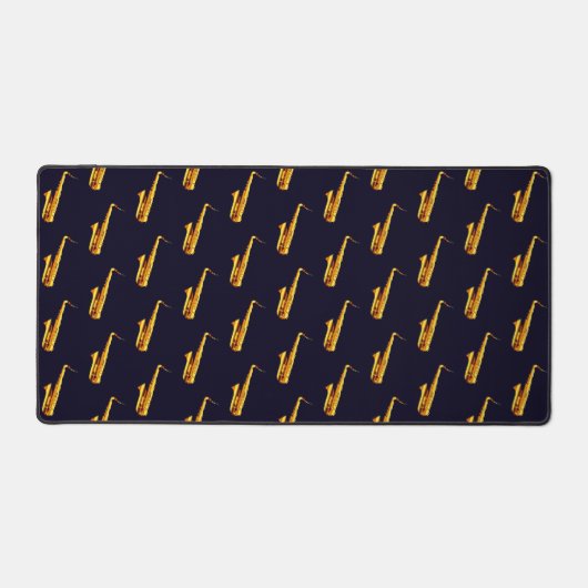 Gele oranje saxofoons en zwarte achtergrond bureaumat (Voorkant)