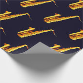 Gele oranje saxofoons en zwarte achtergrond cadeaupapier (Hoek)