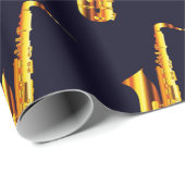 Gele oranje saxofoons en zwarte achtergrond cadeaupapier (Rol Hoek)