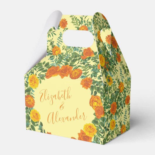 Gele Oranje Trouw Bloemrozen Bedankdoosjes (Voorkant Zijde)