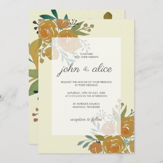 Gele Oranje volken en Rozen bruiloft Kaart (Voorkant / Achterkant)