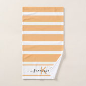 Gele oranje witte strepen monogram naam bad handdoek (Handdoek)