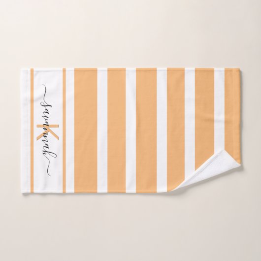 Gele oranje witte strepen monogram naam bad handdoek (Handdoek)