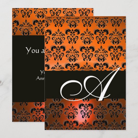 GELE ORANJE ZWARTE DAMAST MONOGRAM ,helder wit Kaart (Voorkant / Achterkant)
