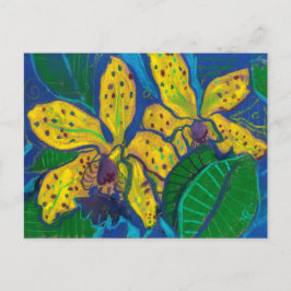 Gele orchidebloemen, pasteelschilderende Florale k Briefkaart