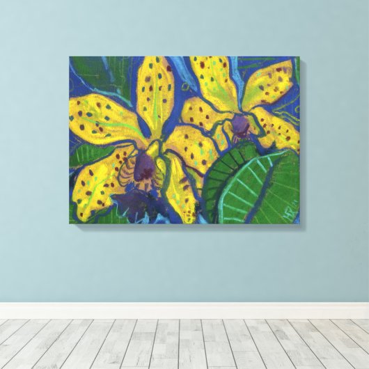 Gele orchidebloemen, pasteelschilderende Florale k Canvas Afdruk (Insitu (Houten vloer))