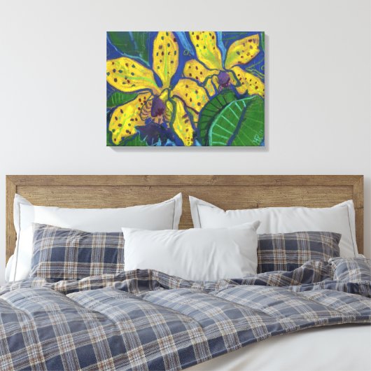 Gele orchidebloemen, pasteelschilderende Florale k Canvas Afdruk (Insitu (Slaapkamer))
