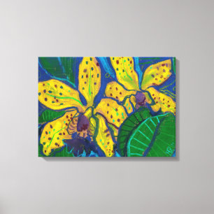 Gele orchidebloemen, pasteelschilderende Florale k Canvas Afdruk