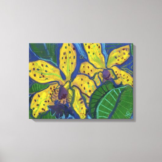Gele orchidebloemen, pasteelschilderende Florale k Canvas Afdruk (Voorkant)