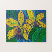 Gele orchidebloemen, pasteelschilderende Florale k Legpuzzel (Horizontaal)