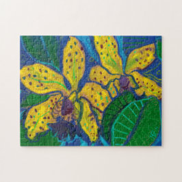 Gele orchidebloemen, pasteelschilderende Florale k Legpuzzel