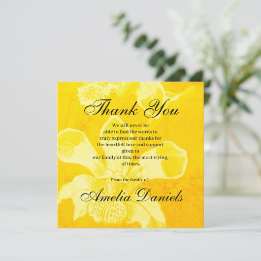 Gele Orchidee begrafenis bedankkaart Kaart (Staand voorkant)