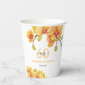 Gele Orchidee Bloem Botanische Verjaardag Papieren Bekers (Achterkant)