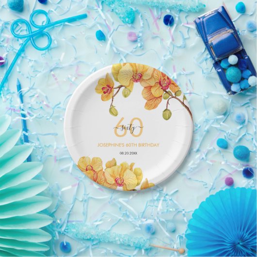 Gele Orchidee Bloem Botanische Verjaardag Papieren Bordje (Feest)