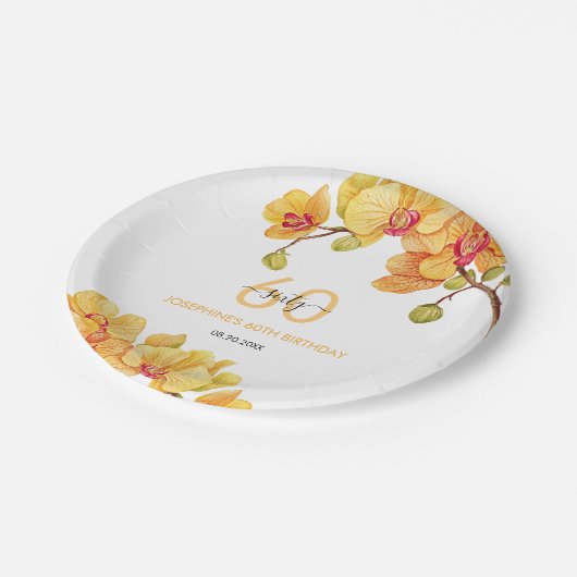 Gele Orchidee Bloem Botanische Verjaardag Papieren Bordje (Gekanteld)