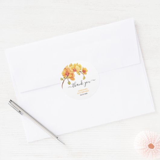 Gele Orchidee Bloem Botanische Verjaardag Ronde Sticker (Envelop)